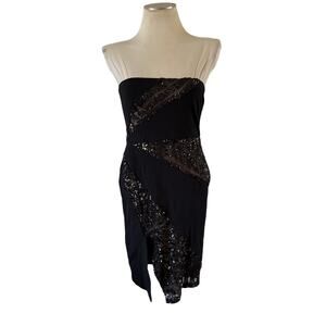guess sequin feather dress GUESS Womens Black Sequin Fitted Feather Trim Sz 2 Sleeveless Dress